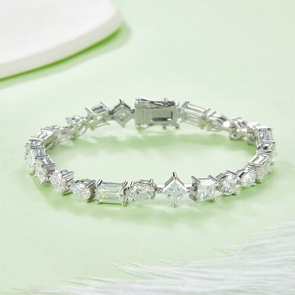 Multi-Shape VVS Moissanite Diamond Tennis Bracelet for Women in 925 Sterling Silver