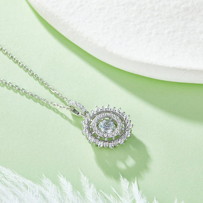Round Moissanite Necklace for Women in 925 Sterling Silver with Diamond Surround