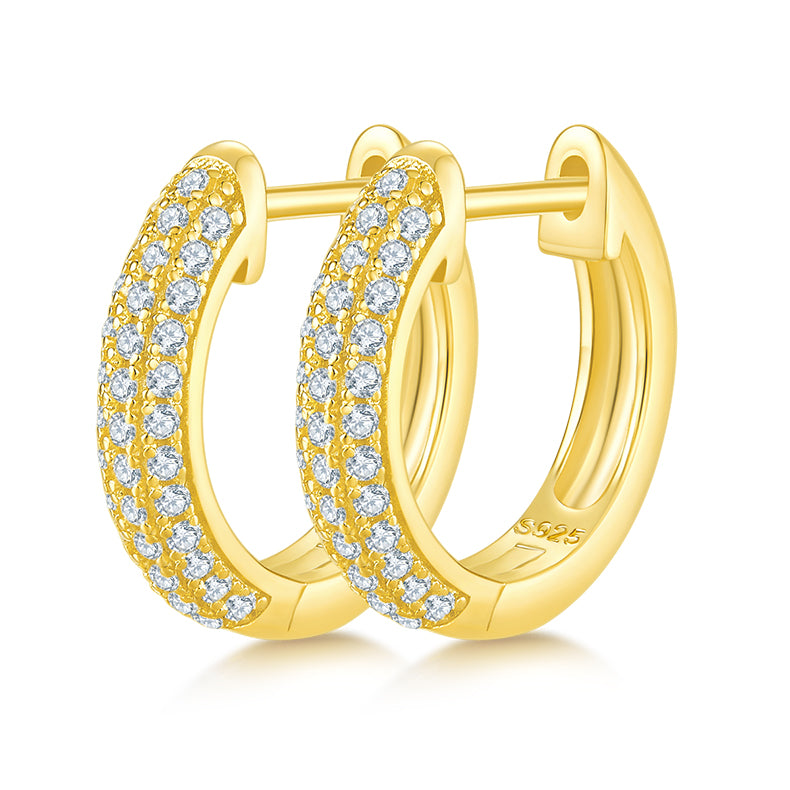 18kt Sterling Silver Half Three-Row Hoop Earrings with 0.37CT Moissanite