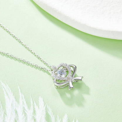 Bow and Heart Necklace with Moissanite in 925 Sterling Silver