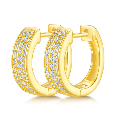 18kt Sterling Silver Half Pave Three-Row Moissanite Hoop Earrings