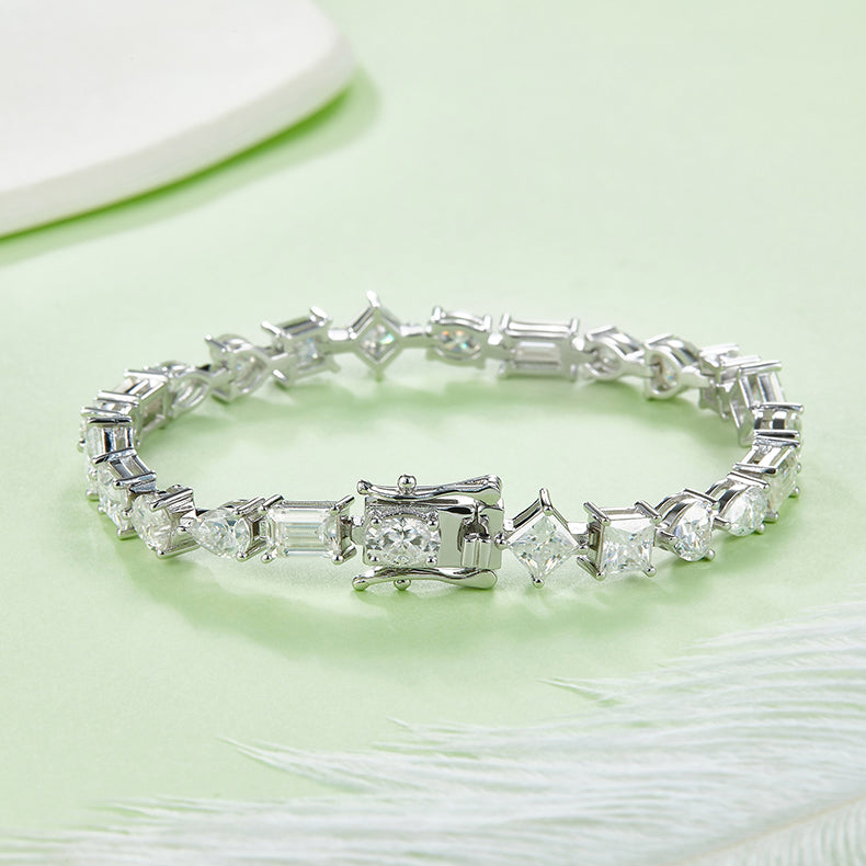 Multi-Shape VVS Moissanite Diamond Tennis Bracelet for Women in 925 Sterling Silver