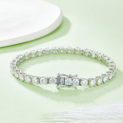 Classic Bull Tennis Bracelet in S925 Silver, 18K White Gold Plated with D-Class Moissanite