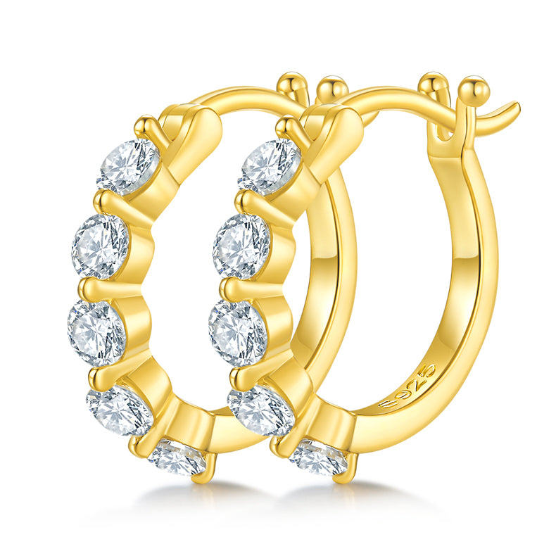18kt Sterling Silver Elegant Hoop Earrings with Paved Moissanite