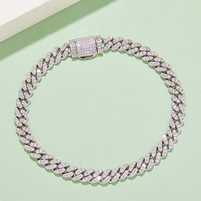 Men's 8mm Cuban Link Bracelet with Full Round VVS Moissanite – Sterling Silver