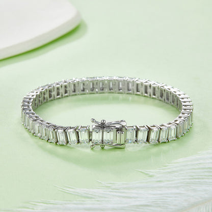 Emerald Moissanite Tennis Bracelet, 3x5mm 0.5CT D Color VVS in White Gold-Plated 925 Silver