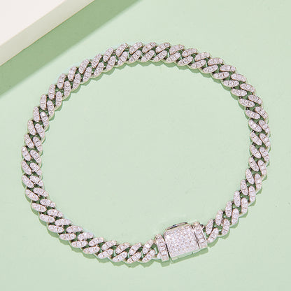 8mm Moissanite Cuban Link Chain – Full Round VVS Moissanite, 925 Sterling Silver