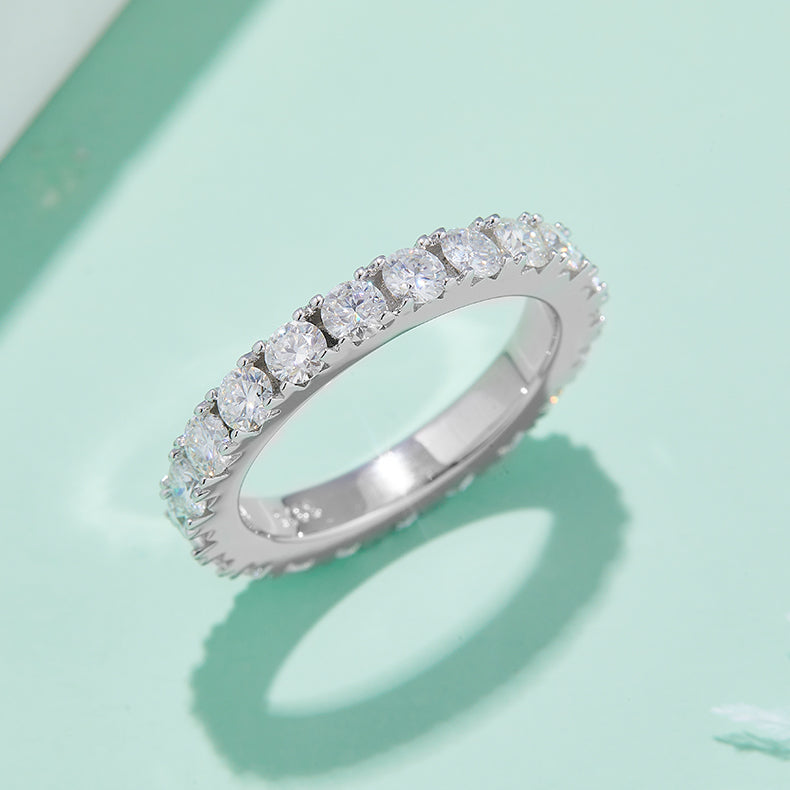 Full Circle Micro-Pavé 3.0mm Moissanite Ring in S925 White Gold