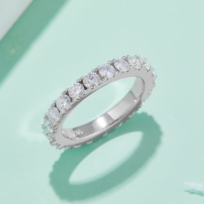 Full Circle Micro-Pavé 3.0mm Moissanite Ring in S925 White Gold