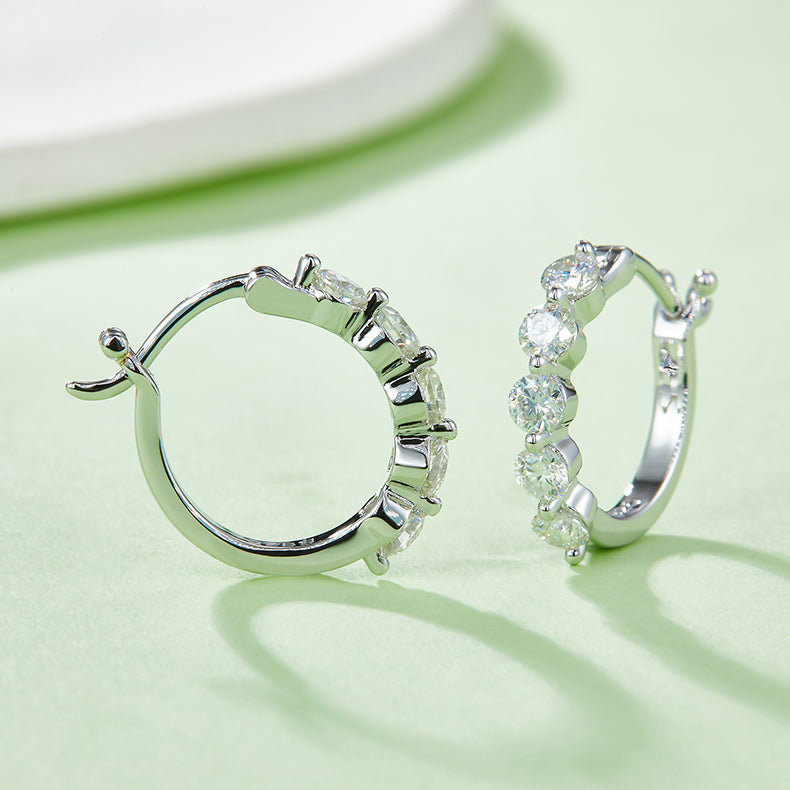 18kt Sterling Silver Elegant Hoop Earrings with Paved Moissanite