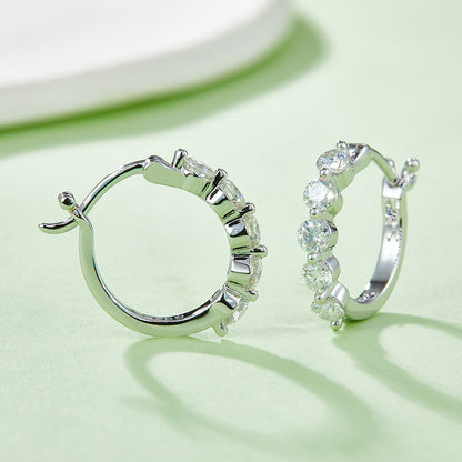 18kt Sterling Silver Elegant Hoop Earrings with Paved Moissanite