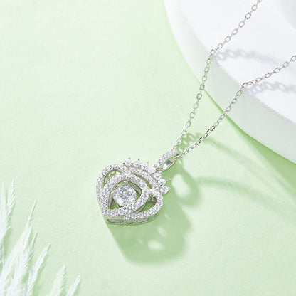Heart Pendant Necklace, 0.5CT Moissanite D VVS1 in 18K White Gold-Plated Silver