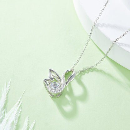 Dancing Swan Moissanite Necklace in S925 Silver 18K White Gold Plated