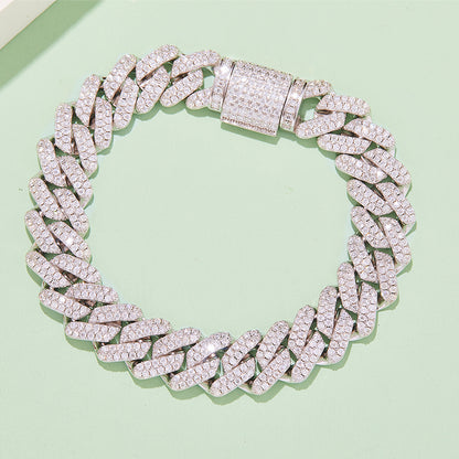 14mm Moissanite Cuban Link Chain – Full Round VVS Moissanite, 925 Sterling Silver
