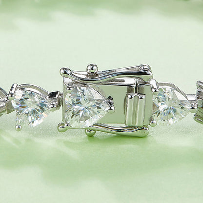 Heart-Cut Moissanite Tennis Bracelet in 925 Sterling Silver with 18K White Gold Plating