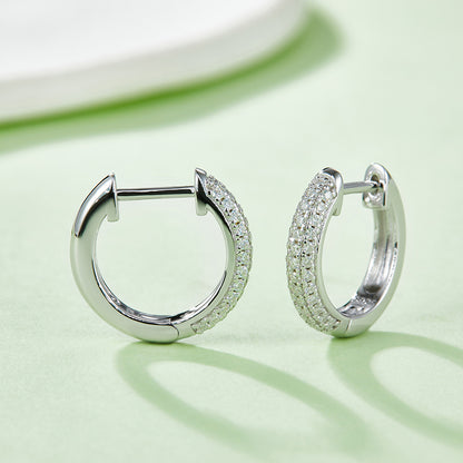 18kt Sterling Silver Half Three-Row Hoop Earrings with 0.37CT Moissanite