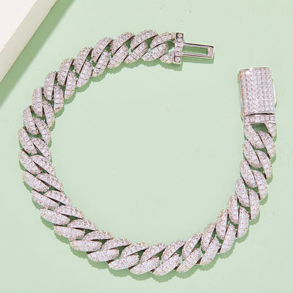 Men's Classic 10mm Cuban Link Bracelet with Full Round VVS Moissanite – 925 Sterling Silver