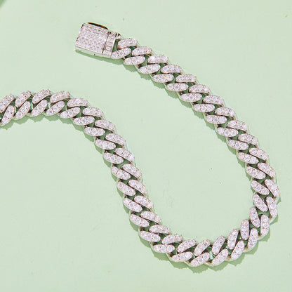 8mm Moissanite Cuban Link Chain – Full Round VVS Moissanite, 925 Sterling Silver