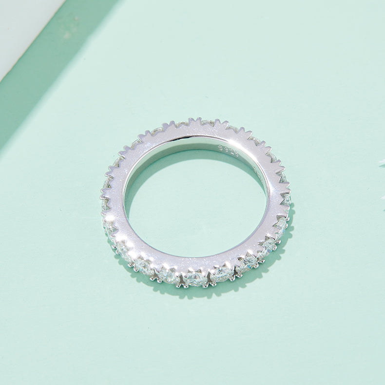 Full Circle Micro-Pavé 3.0mm Moissanite Ring in S925 White Gold