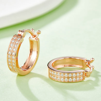 18kt Sterling Silver Half Pave Double-Row Moissanite Hoop Earrings