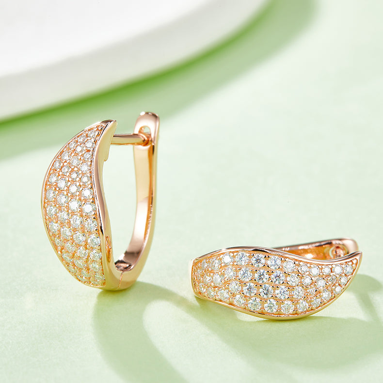 18kt Sterling Silver Half Pave Four-Row Moissanite Hoop Earrings