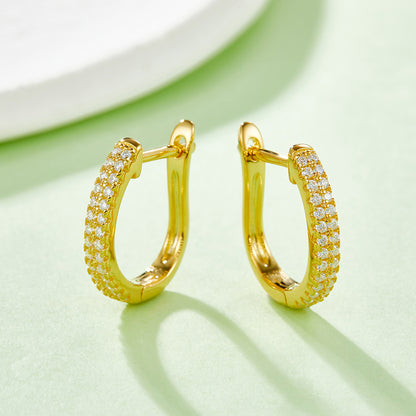 Double-Row Half Hoop Earrings in S925 Silver with Moissanite