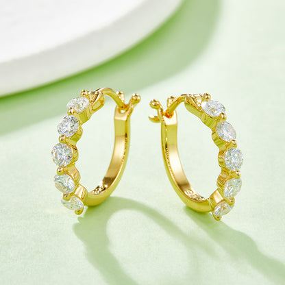 18kt Sterling Silver Elegant Hoop Earrings with Paved Moissanite