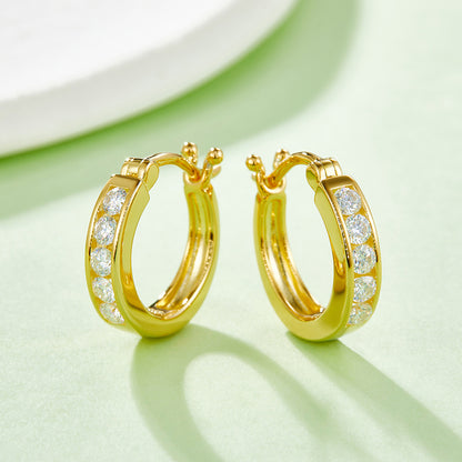 18kt Sterling Silver Half Pave Single-Row Moissanite Hoop Earrings