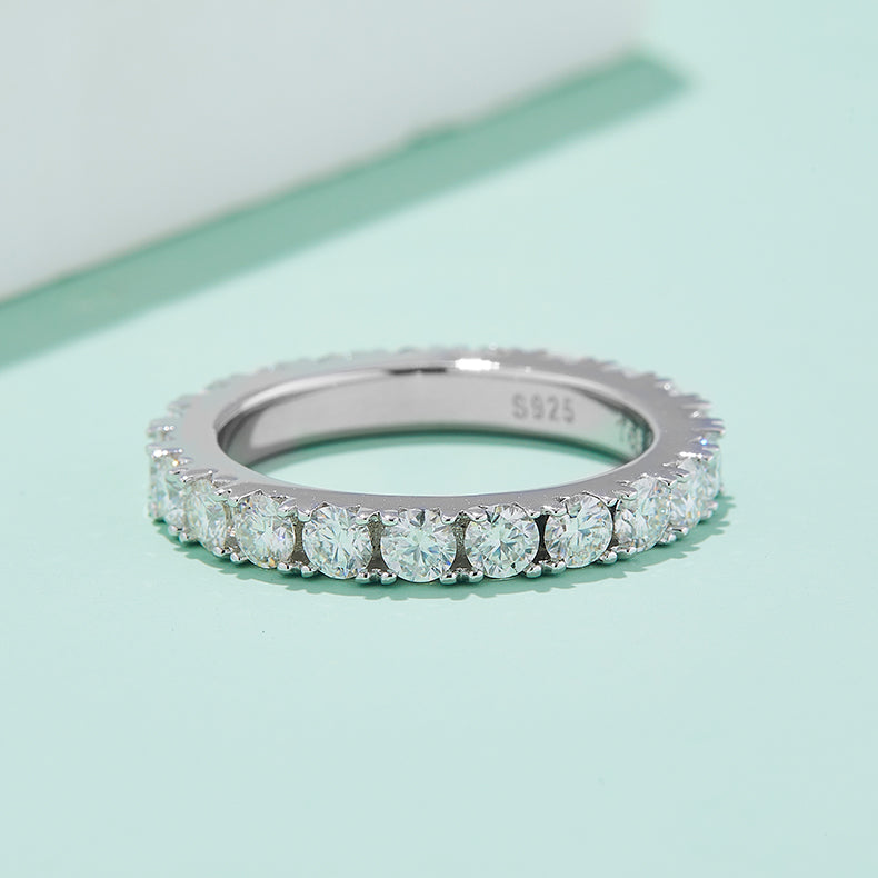Full Circle Micro-Pavé 3.0mm Moissanite Ring in S925 White Gold