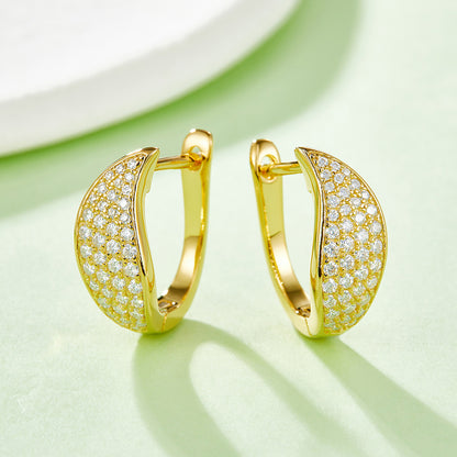 18kt Sterling Silver Half Pave Four-Row Moissanite Hoop Earrings