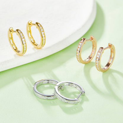 Half Pave Single-Row Moissanite Hoop Earrings in 18kt Sterling Silver