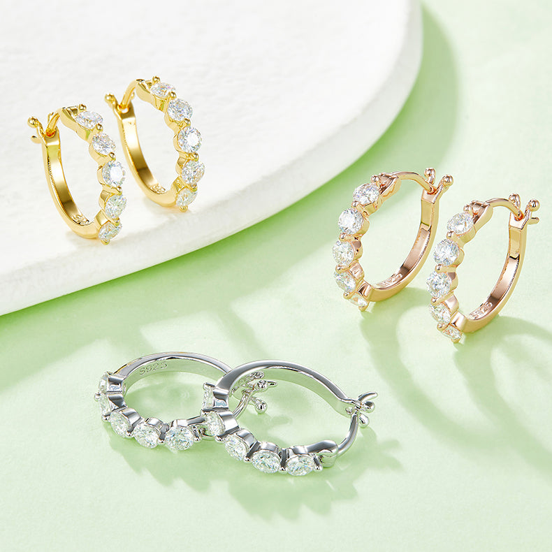 18kt Sterling Silver Elegant Hoop Earrings with Paved Moissanite