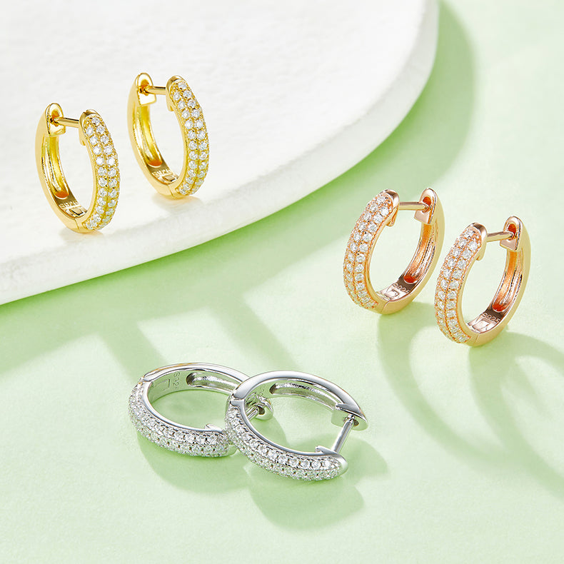 18kt Sterling Silver Half Three-Row Hoop Earrings with 0.37CT Moissanite