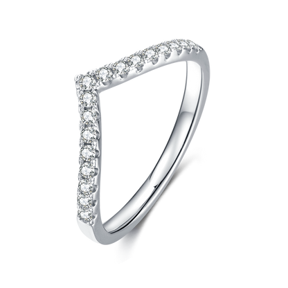 Moissanite 925 Sterling Silver Round V-Ring Bridal Band