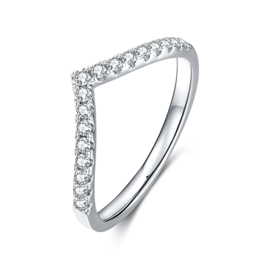 Moissanite 925 Sterling Silver Round V-Ring Bridal Band