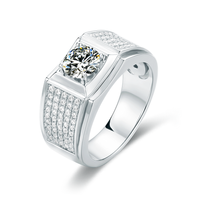 1-Carat D Color Moissanite Men's Ring in 925 Silver