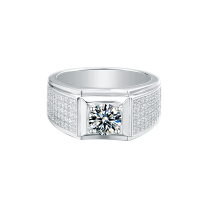 1-Carat D Color Moissanite Men's Ring in 925 Silver