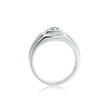 925 Silver Round Moissanite 6.5mm Crown XI Style Men's Ring