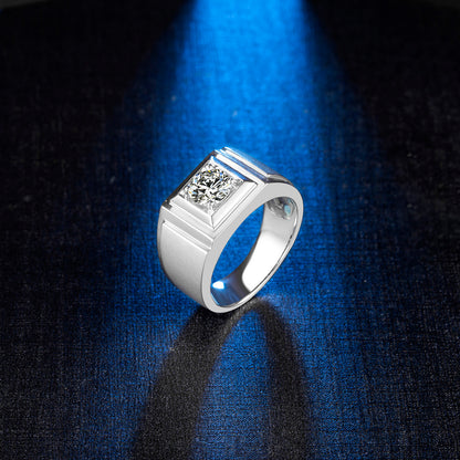 Classic 925 Sterling Silver Men's Wedding and Engagement Ring, 1.0CT