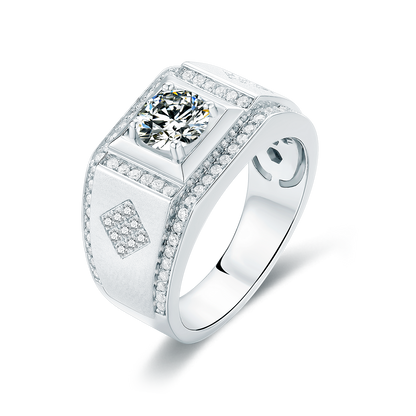 1CT 6.5MM Moissanite Sterling Silver Halo Ring for Men