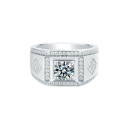 1CT 6.5MM Moissanite Sterling Silver Halo Ring for Men