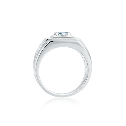 1CT 6.5MM Moissanite Sterling Silver Halo Ring for Men