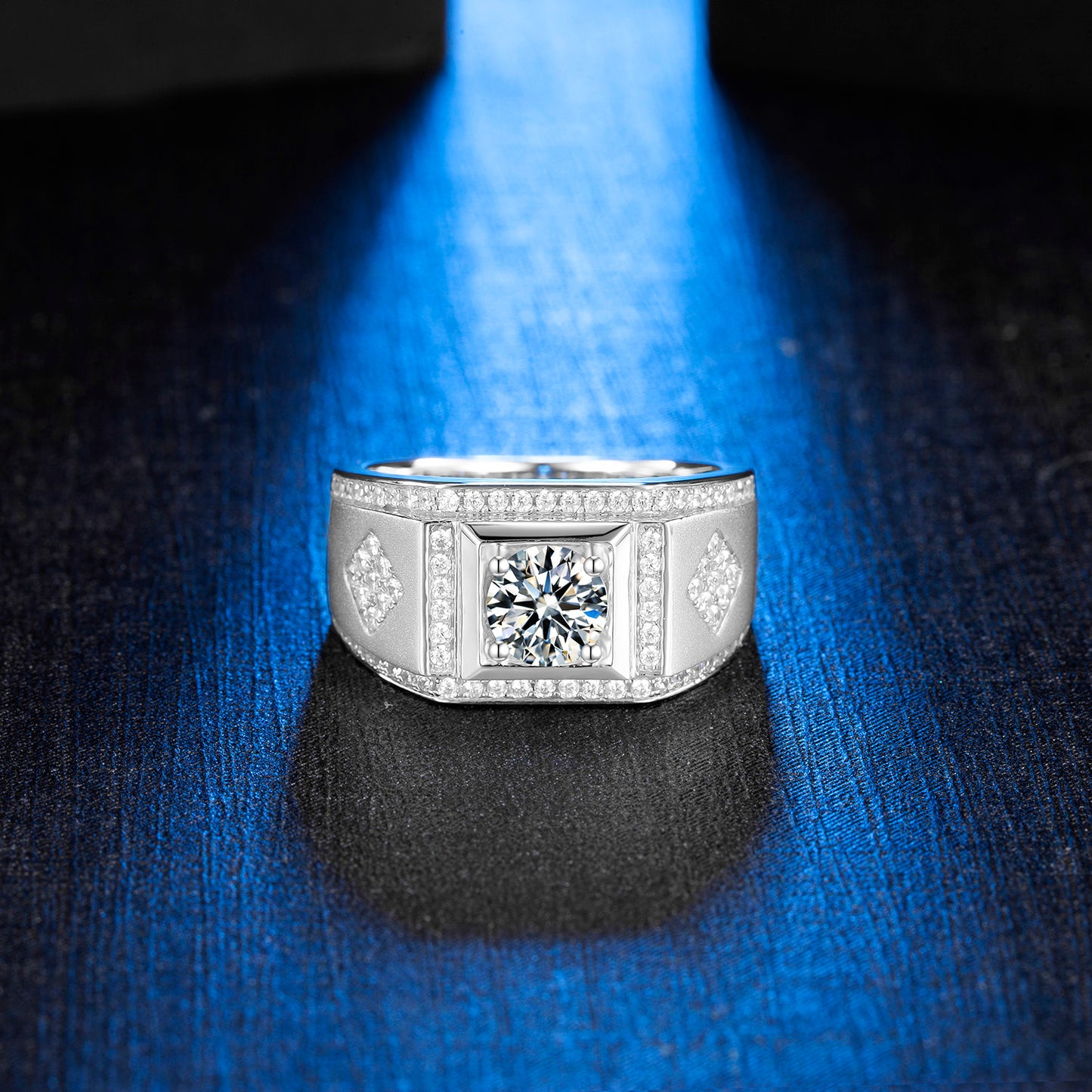 1CT 6.5MM Moissanite Sterling Silver Halo Ring for Men