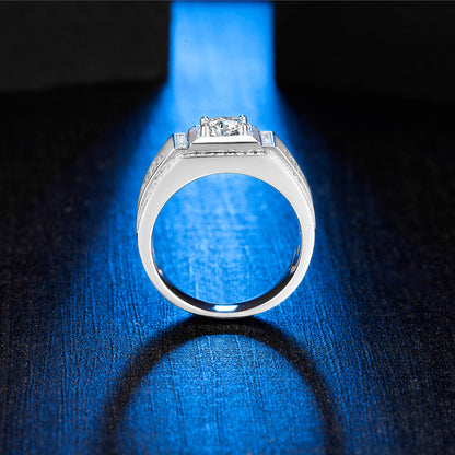 1CT 6.5MM Moissanite Sterling Silver Halo Ring for Men
