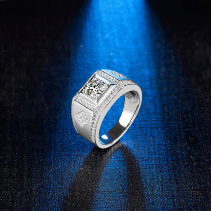 1CT 6.5MM Moissanite Sterling Silver Halo Ring for Men