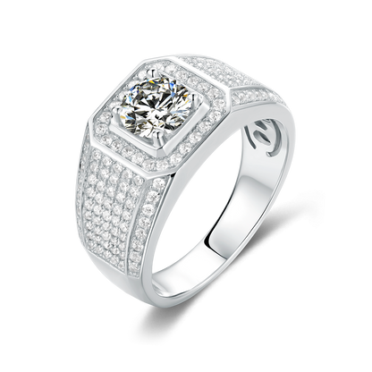 3 Carat Moissanite Men's Ring, 925 Silver D Color VVS1 Full Diamond