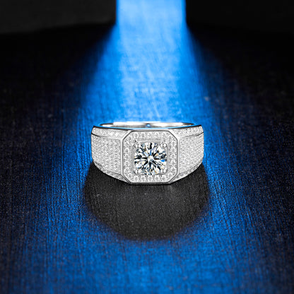 3 Carat Moissanite Men's Ring, 925 Silver D Color VVS1 Full Diamond
