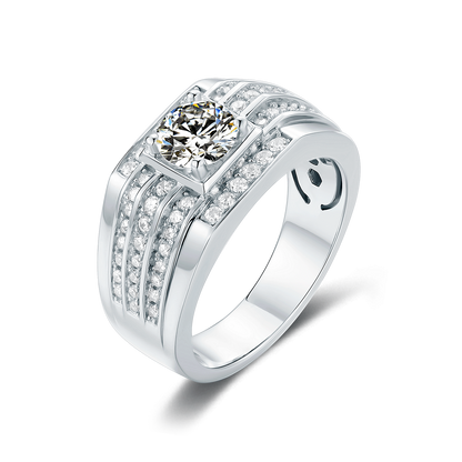 Men's Moissanite Engagement Ring, 1CT Wedding Band in 925 Sterling Silver