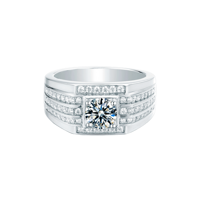 Men's Moissanite Engagement Ring, 1CT Wedding Band in 925 Sterling Silver