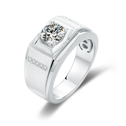 1CT Round Moissanite Wedding Ring for Men in Sterling Silver